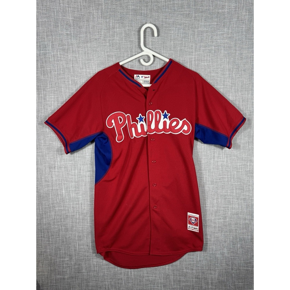 Majestic Phillies Red and Royal Blue Button-Up Jersey